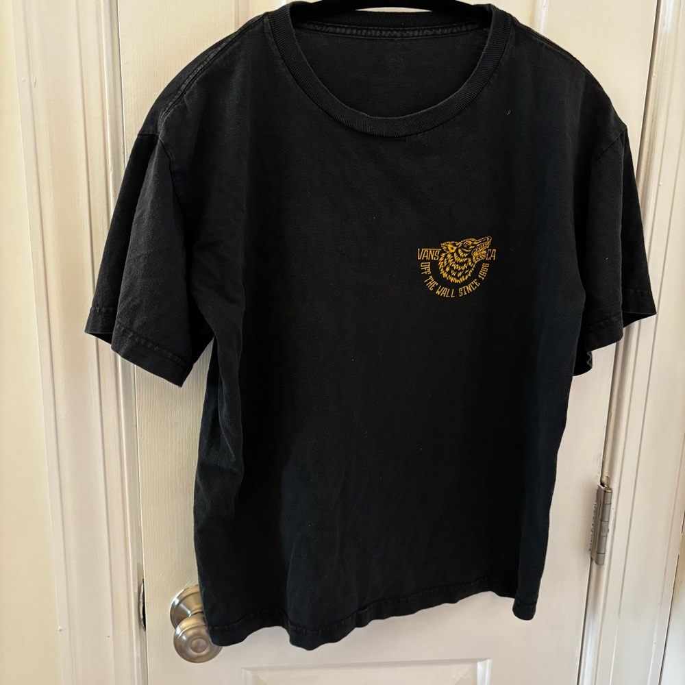 Vintage Vans Black Tee with Yellow Wolf Graphic